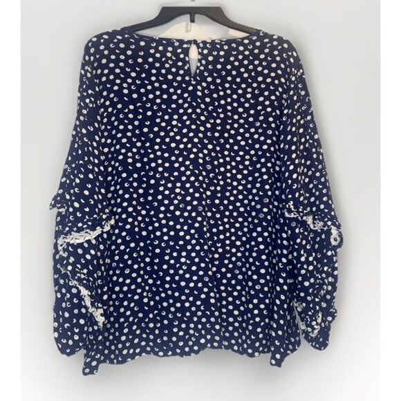 Soft Surroundings Women’s Sonrisa Blue White Polka Dot Ruffle Blouse Top Sz 1X - Picture 5 of 11